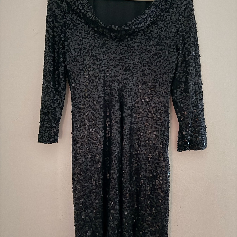 Size 12W Jessica Simpson Black Sequin Mini Dress with low Cowl Back - Picture 7 of 7